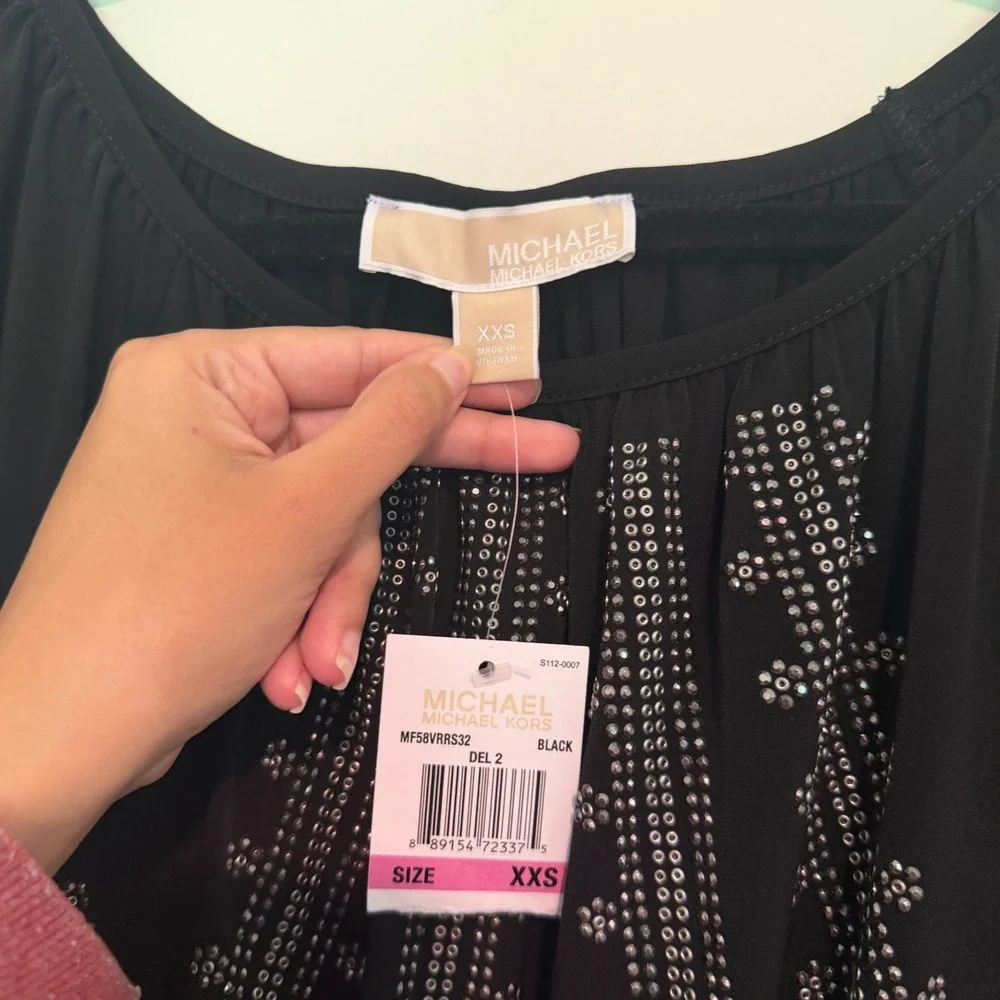 Michael Kors‎ Black Studded Long Sleeve Mini Dress XXS MF58VRRS32 New With Tags